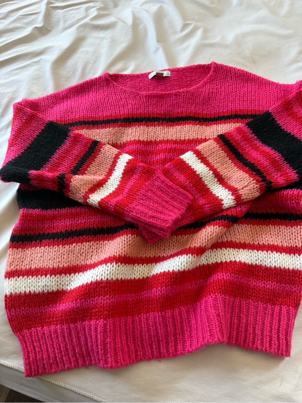 Allison Joy Hot Pink Striped Crewneck Sweater